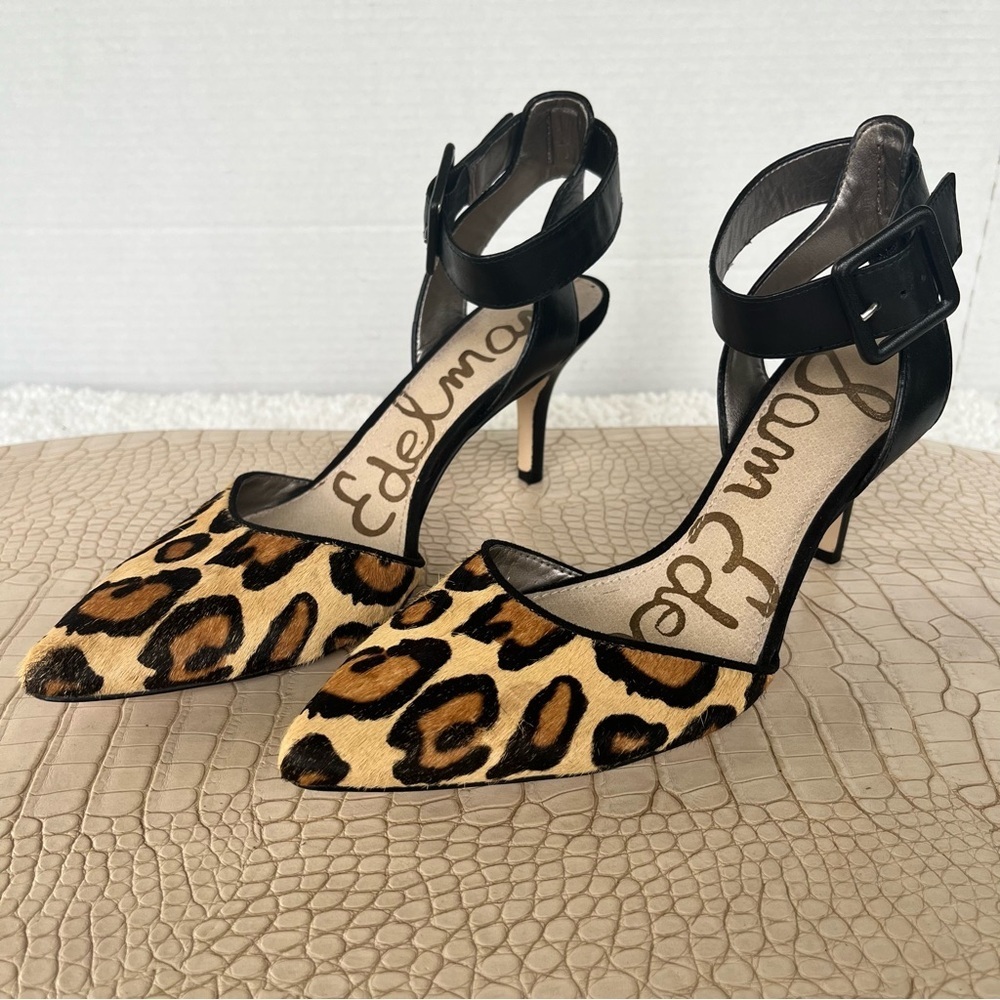 Sam Edelman Women's 'Okala' Leather Leopard Print Heels-Feminine-Shoes Size 6.5